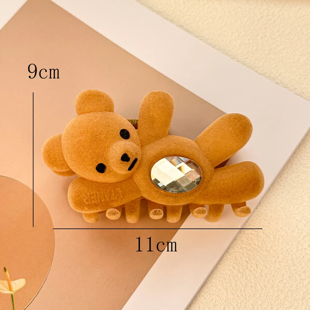 1pc Cute waving teddy bear hair clip with high aesthetic value, rhinestone headband, shark clip, Valentine's Day hair accessory
