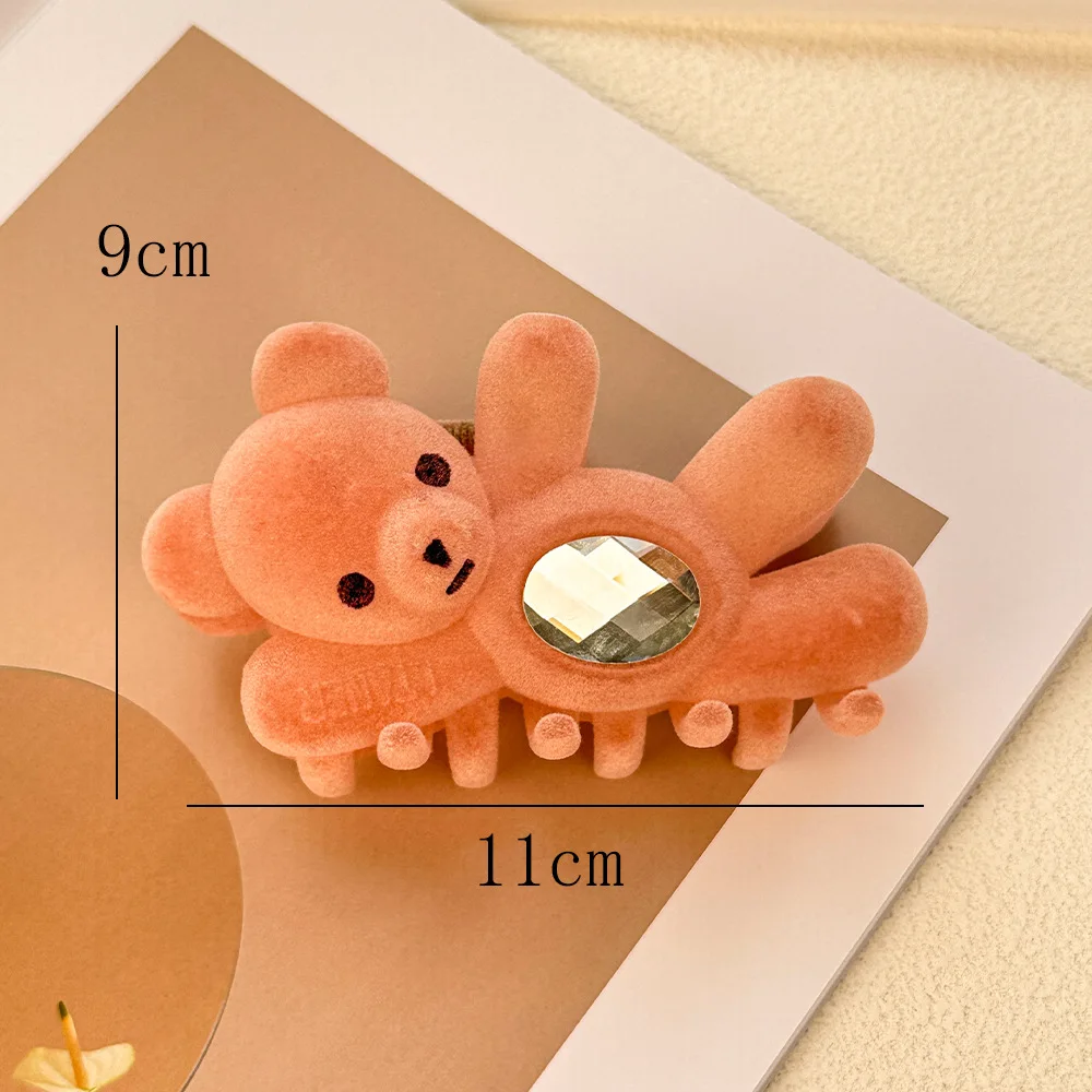 1pc Cute waving teddy bear hair clip with high aesthetic value, rhinestone headband, shark clip, Valentine's Day hair accessory