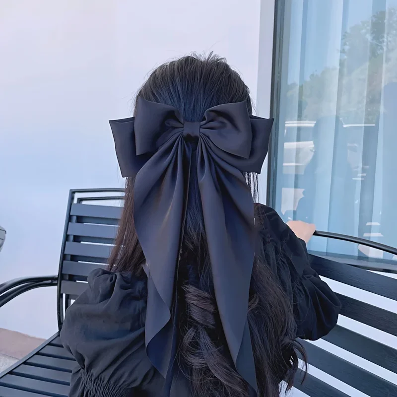 Women Large Bow Hairpin Elegant Long Ribbon Bow Hair Pins Fashion Simple Hair Clip Back Head Clips Half Tied Hair Accessories