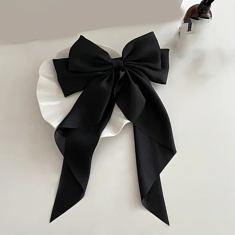Women Large Bow Hairpin Elegant Long Ribbon Bow Hair Pins Fashion Simple Hair Clip Back Head Clips Half Tied Hair Accessories