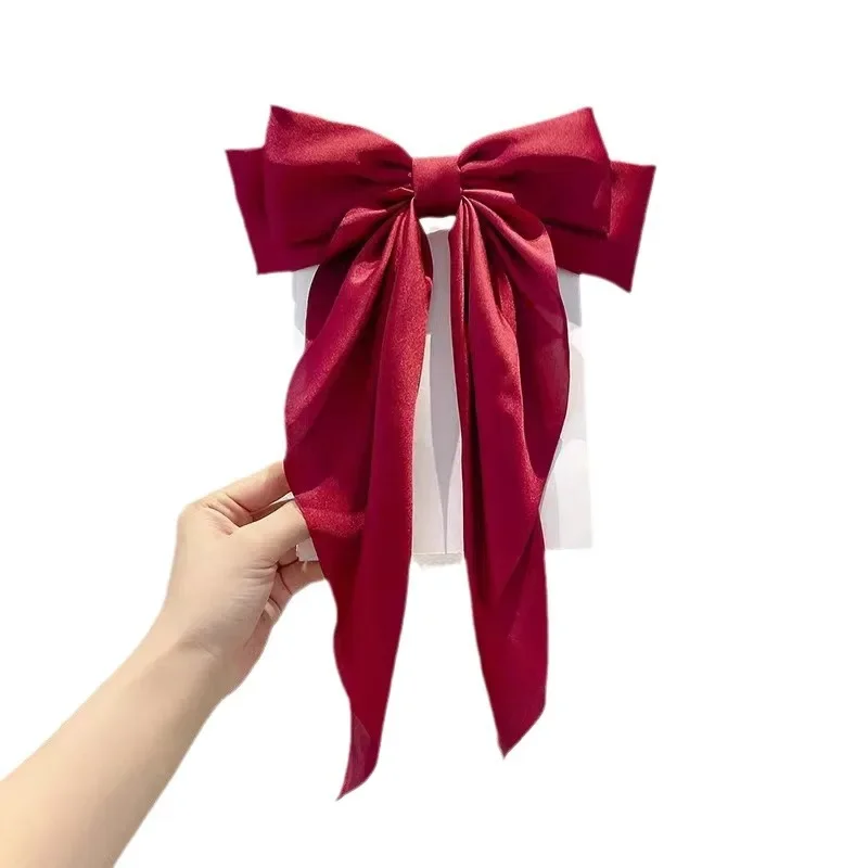 Women Large Bow Hairpin Elegant Long Ribbon Bow Hair Pins Fashion Simple Hair Clip Back Head Clips Half Tied Hair Accessories