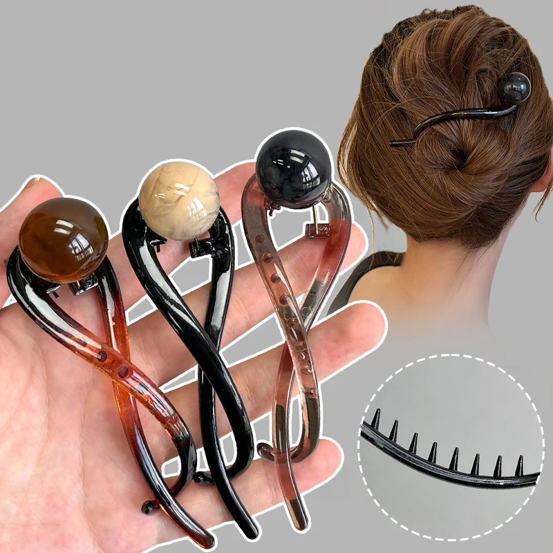 New Twist Hair Clip Plastic Acrylic Bead Imitation Pearl Hairpin Twisted Design Women Hair Accessories