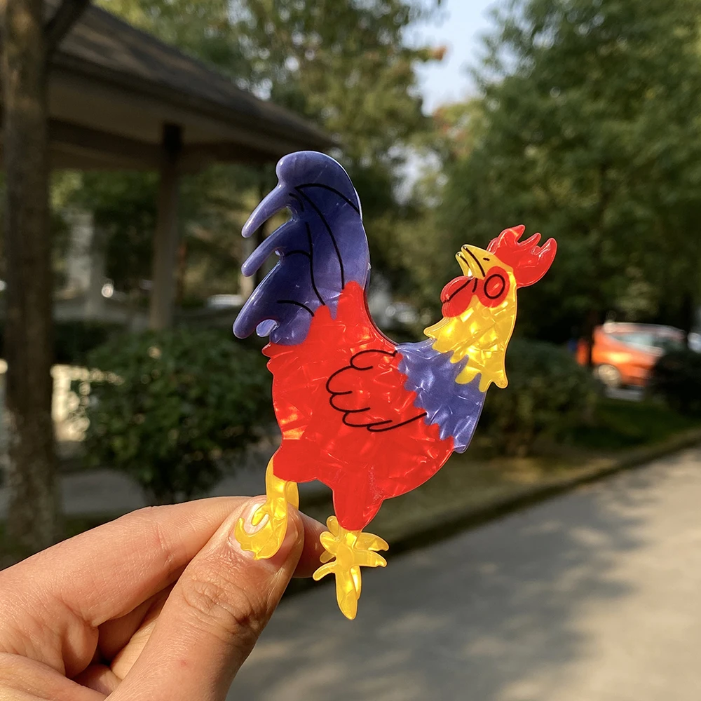 New Y2k Colorful Acrylic Rooster Shape Hair Clip Claw For Women Girls Creative Cartoon Animal Ponytail Hairpin Hair Accessories