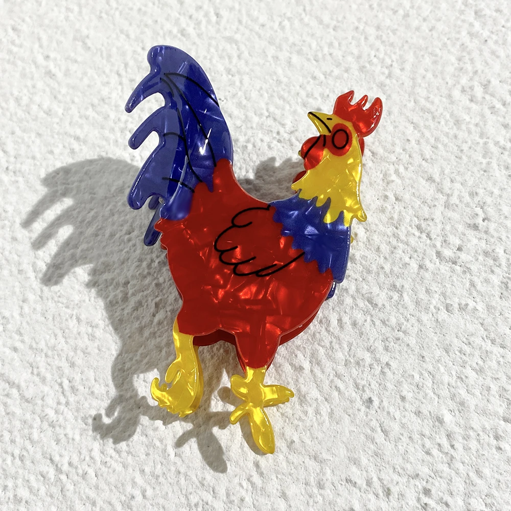 New Y2k Colorful Acrylic Rooster Shape Hair Clip Claw For Women Girls Creative Cartoon Animal Ponytail Hairpin Hair Accessories