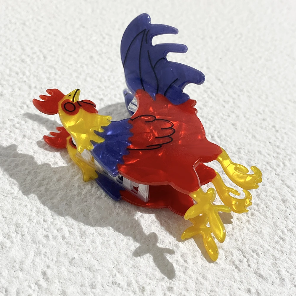 New Y2k Colorful Acrylic Rooster Shape Hair Clip Claw For Women Girls Creative Cartoon Animal Ponytail Hairpin Hair Accessories