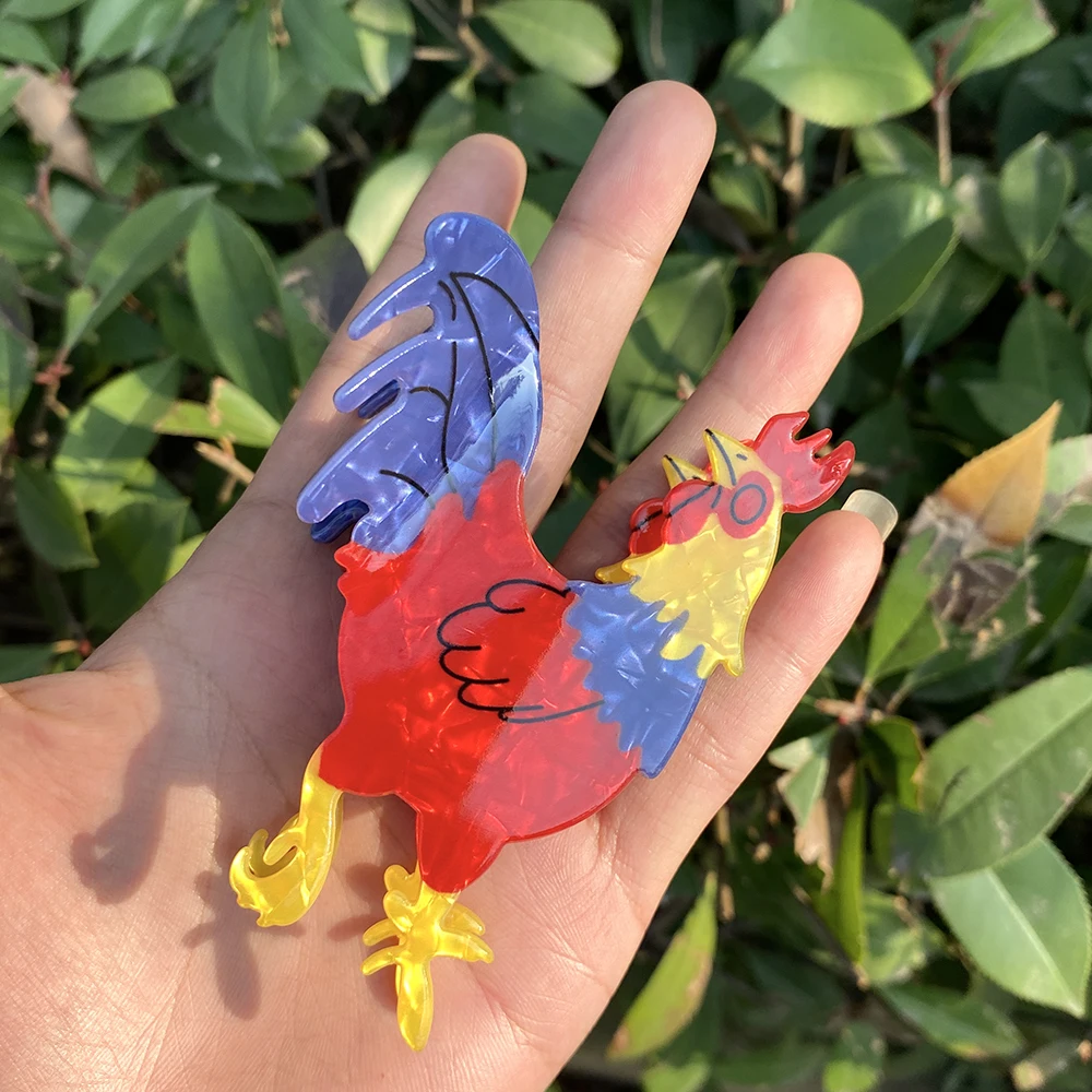 New Y2k Colorful Acrylic Rooster Shape Hair Clip Claw For Women Girls Creative Cartoon Animal Ponytail Hairpin Hair Accessories
