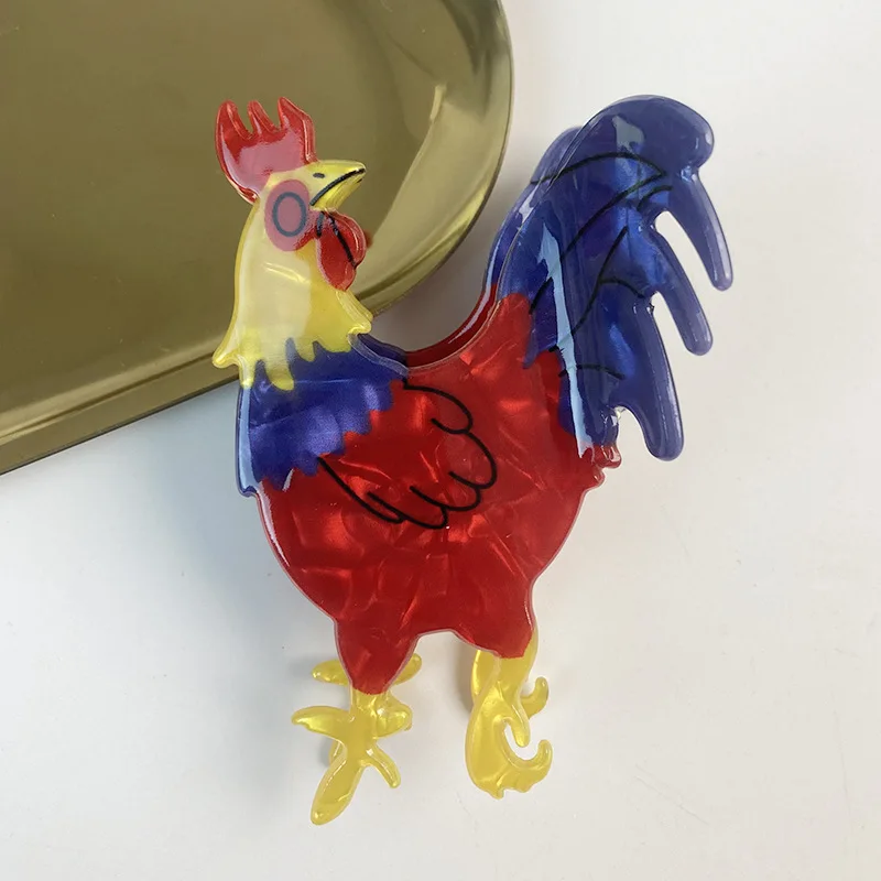 New Y2k Colorful Acrylic Rooster Shape Hair Clip Claw For Women Girls Creative Cartoon Animal Ponytail Hairpin Hair Accessories