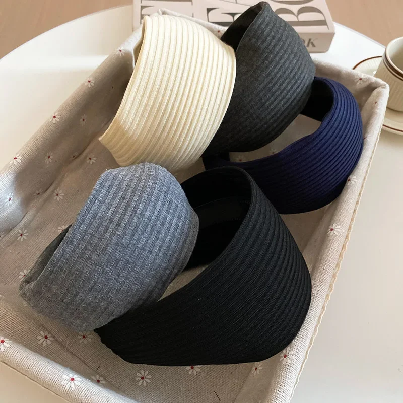 Solid Color Wide Edge Striped Yarn Headband High Head French Style Gentle Hair Accessory for Women Popular Internet Celebrity Lo