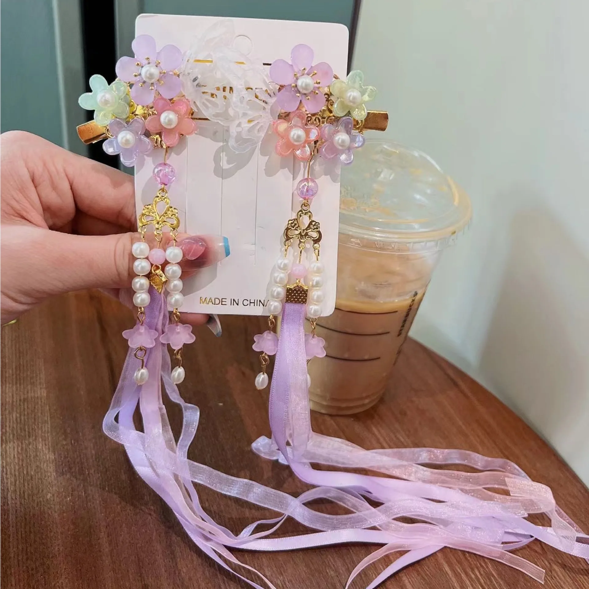 Chinese Style Flower Hair Clips Elegant Exquisite Butterfly Petal Tassel Hairpin For Girls Hanfu Jewelry Hair Accessories 1 Pair