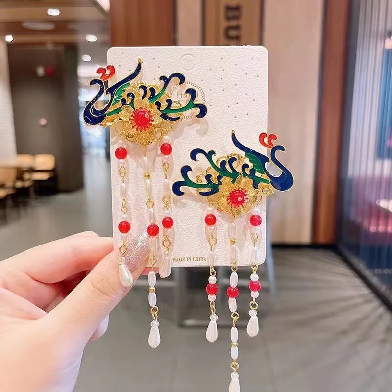 Chinese Style Flower Hair Clips Elegant Exquisite Butterfly Petal Tassel Hairpin For Girls Hanfu Jewelry Hair Accessories 1 Pair