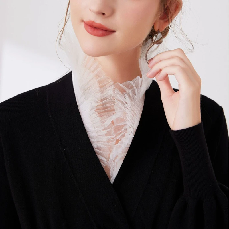 Lace Yarn Stand Up Collar For Sweater Blouse Shirt Decorative Fake collar Ruffled Detachable Layering Neckwear Top False Collar