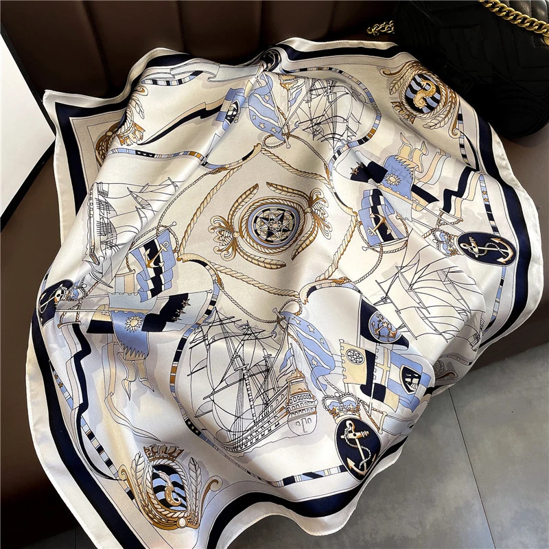 Four Seasons Print Small Headcloth Travel Square Scarf Fashion 70X70CM Satin Scarves Popular Beach Sunscreen Kerchief