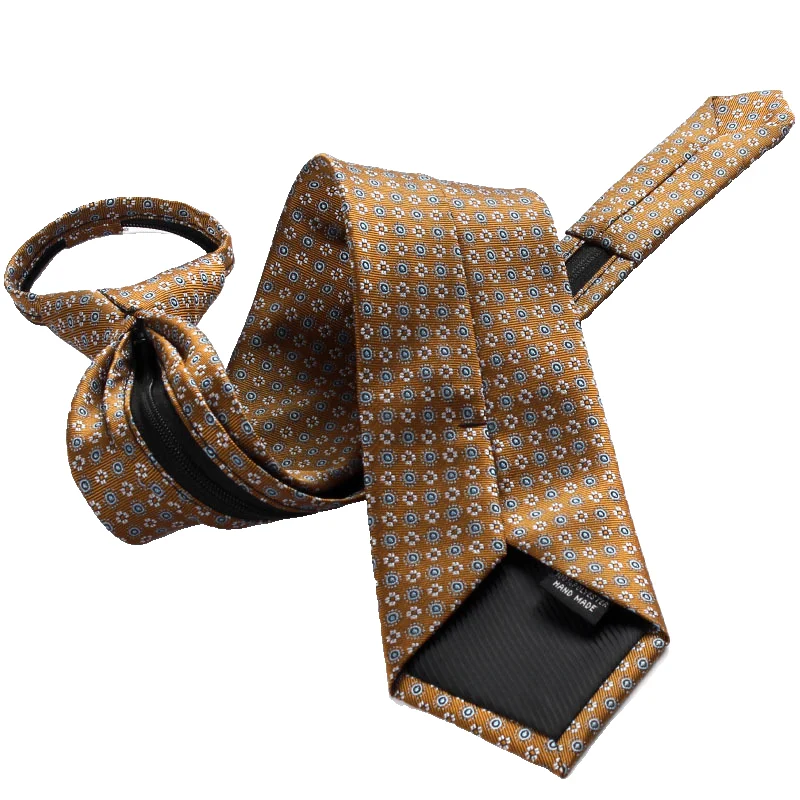 NEW Paisley Zipper Ties for Men 8CM Neck Tie Solid Striped Polka Dots Silk Neckties Men's Wedding Zipper Tie Blue Lazy Ties