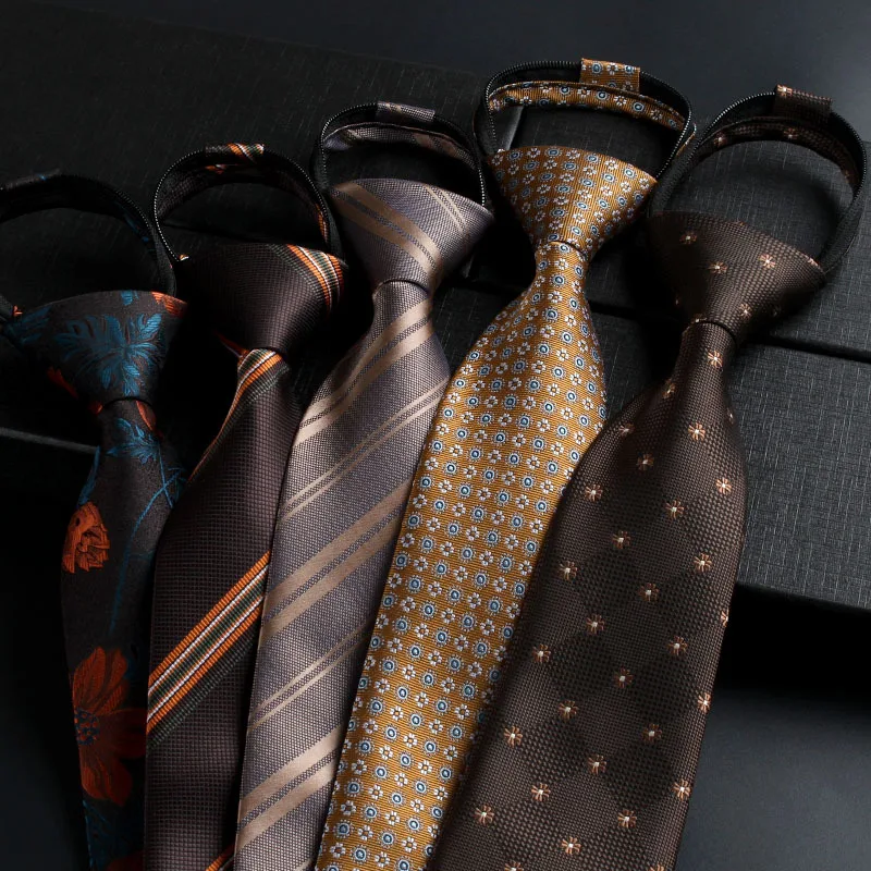 NEW Paisley Zipper Ties for Men 8CM Neck Tie Solid Striped Polka Dots Silk Neckties Men's Wedding Zipper Tie Blue Lazy Ties