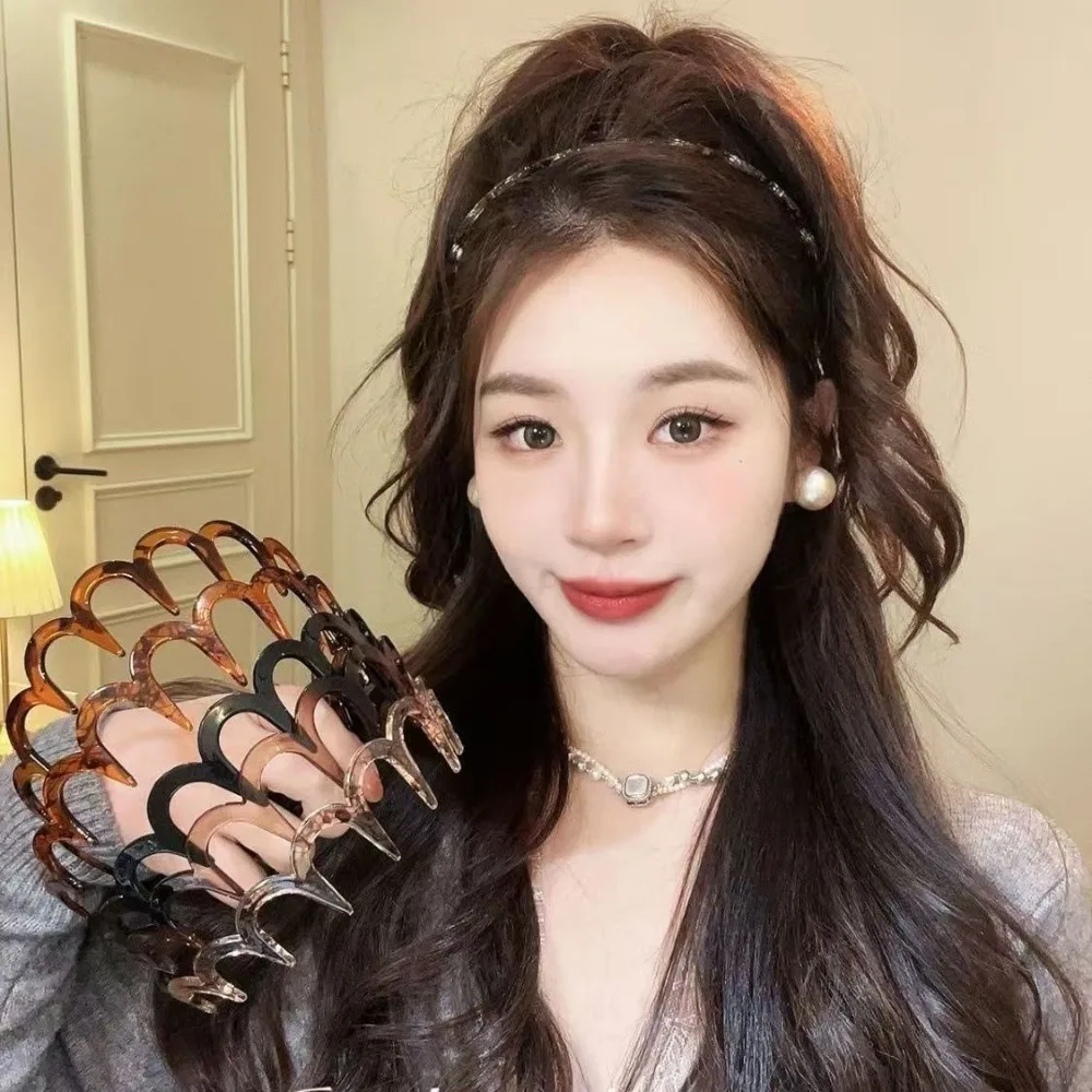 Korean Women Hair Comb Non-Slip Headband Plastic U Shape Hair Hoops Fixed Teeth Fluffy Top HairBands Headwear Accessories