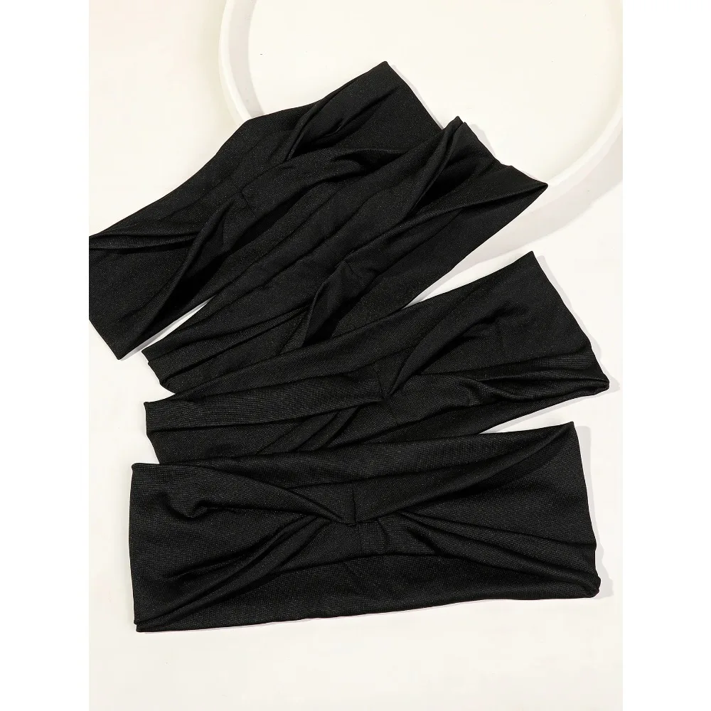 NEW 2026 4Pcs Black Twist Knotted HeadBands Boho Stretchy Hair Band Non Slip for Girl Turban Plain Headwrap Yoga Workout Hair Ac