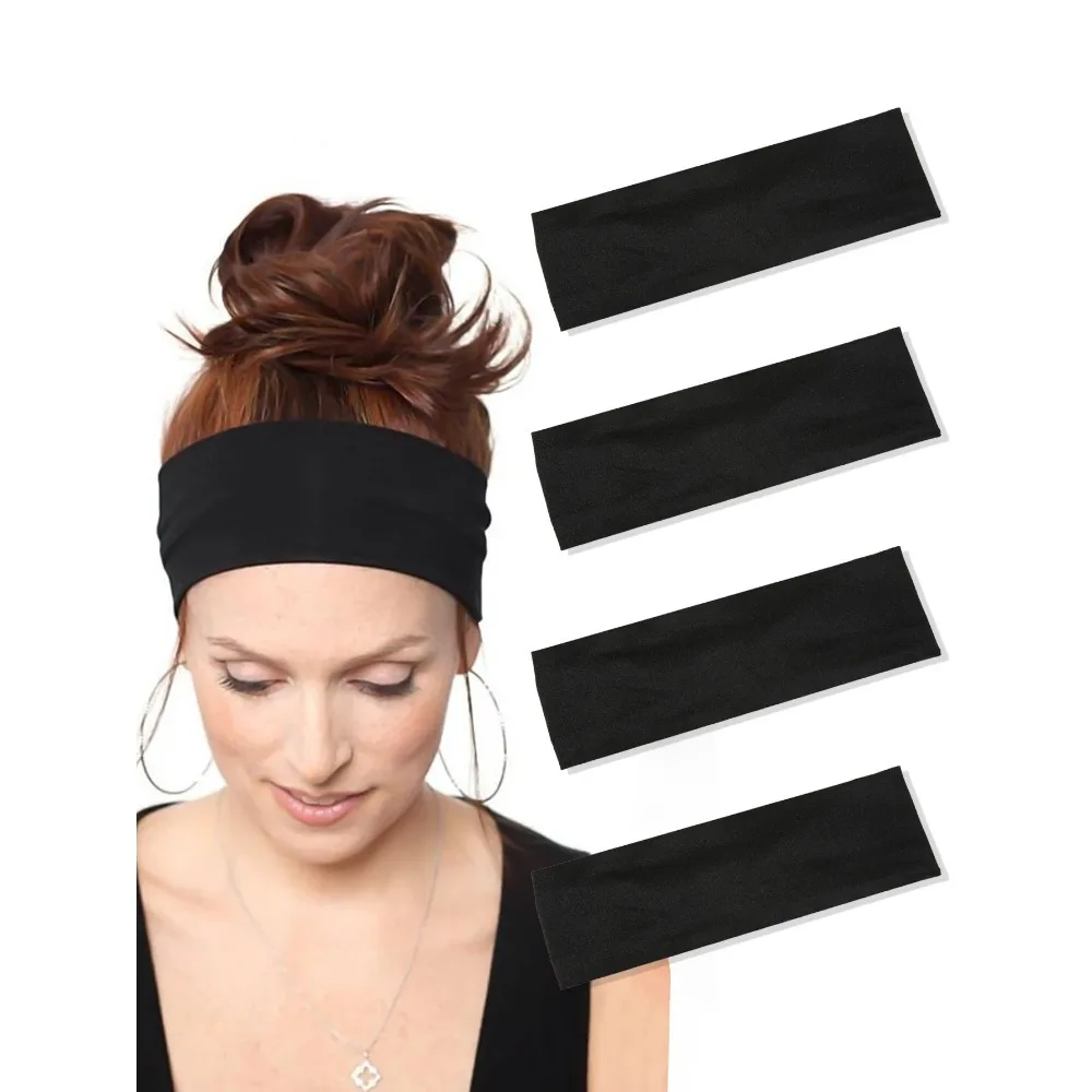 NEW 2026 4Pcs Black Twist Knotted HeadBands Boho Stretchy Hair Band Non Slip for Girl Turban Plain Headwrap Yoga Workout Hair Ac