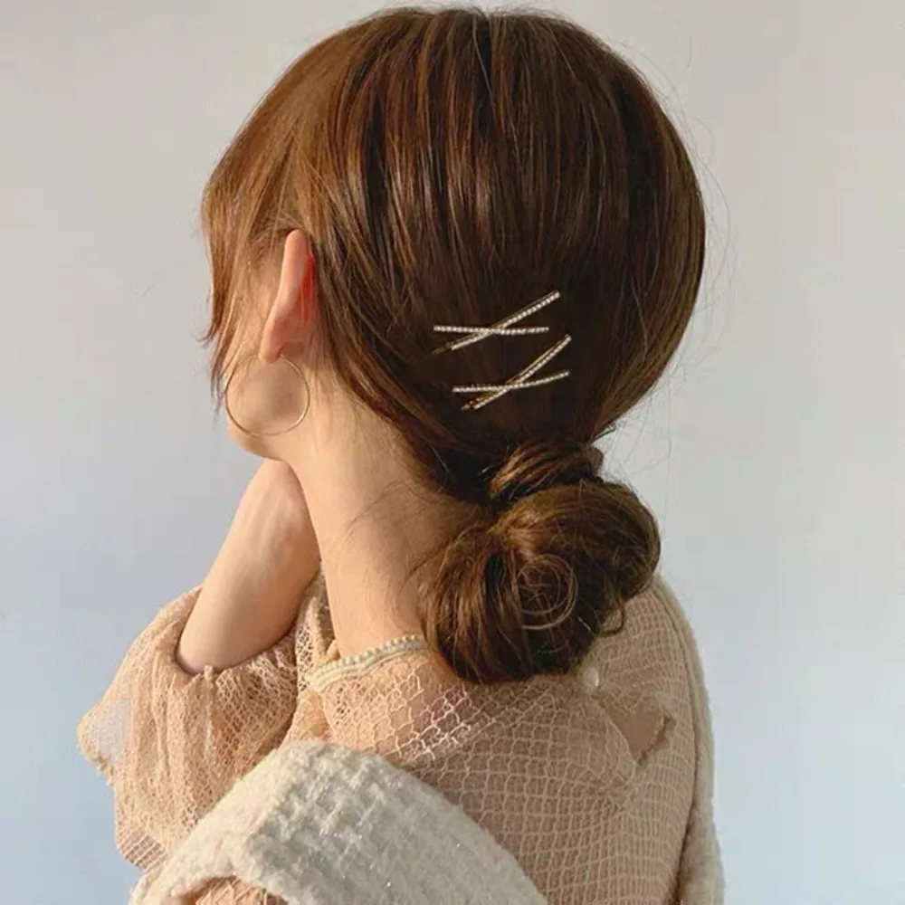 2pcs Cross Crystal Hairpins Rhinestone X Hair Clips Barrettes Simple Side Clip Bridal Headwear Girl Fashion Hair Accessories New