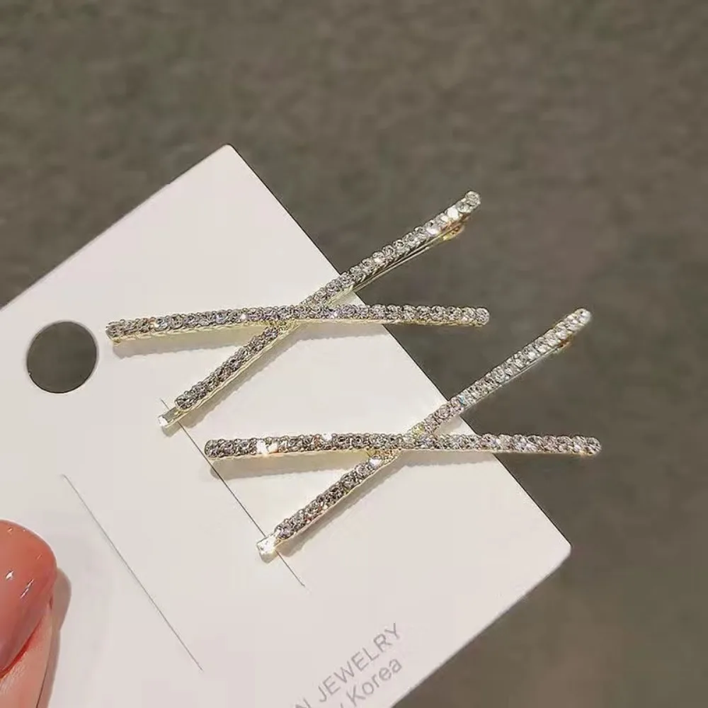 2pcs Cross Crystal Hairpins Rhinestone X Hair Clips Barrettes Simple Side Clip Bridal Headwear Girl Fashion Hair Accessories New