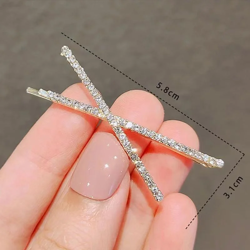 2pcs Cross Crystal Hairpins Rhinestone X Hair Clips Barrettes Simple Side Clip Bridal Headwear Girl Fashion Hair Accessories New