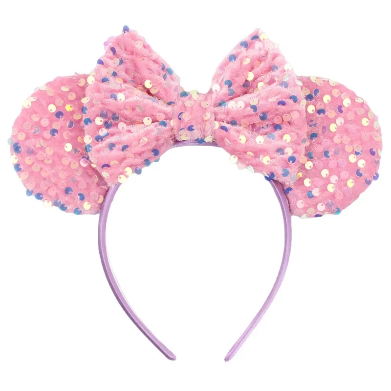 Disney Mickey Mouse Ear Headband for Adults Colorful Scales Sequins Bows Hairbands Women Hair Accessories Kids Girls Party Gifts