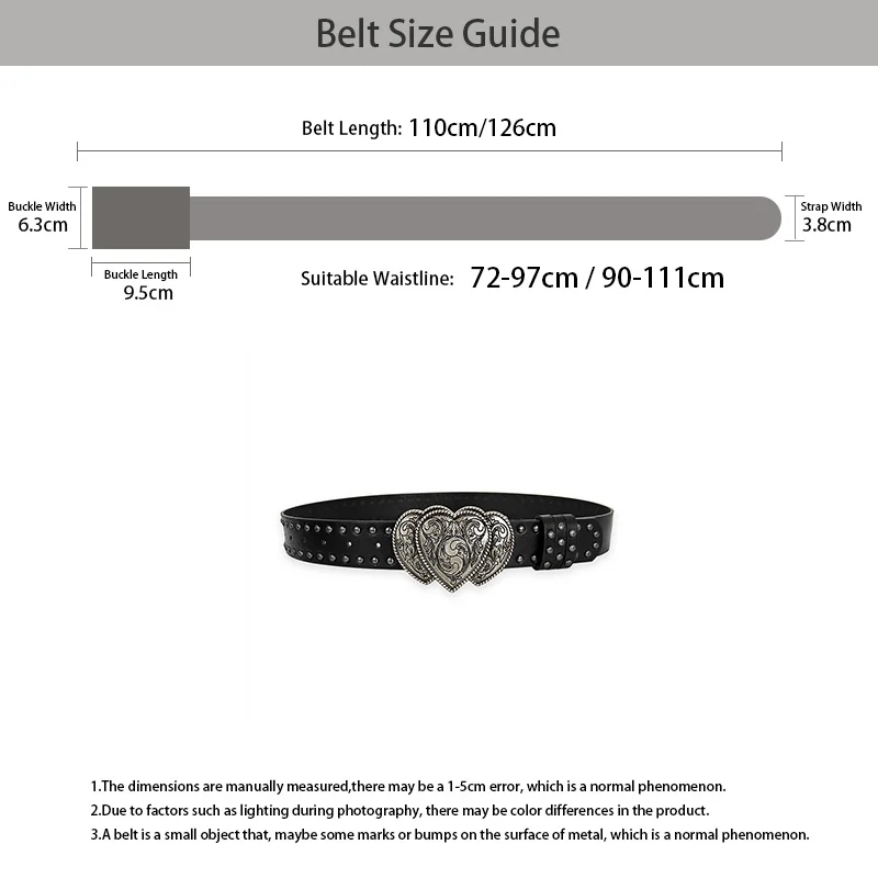 Unisex Jeans Belt Sword Red Heart Gothic Y2k Fashion Belts For Women Designer Luxury Black Rivet Punk Accessory Men's Belt Male