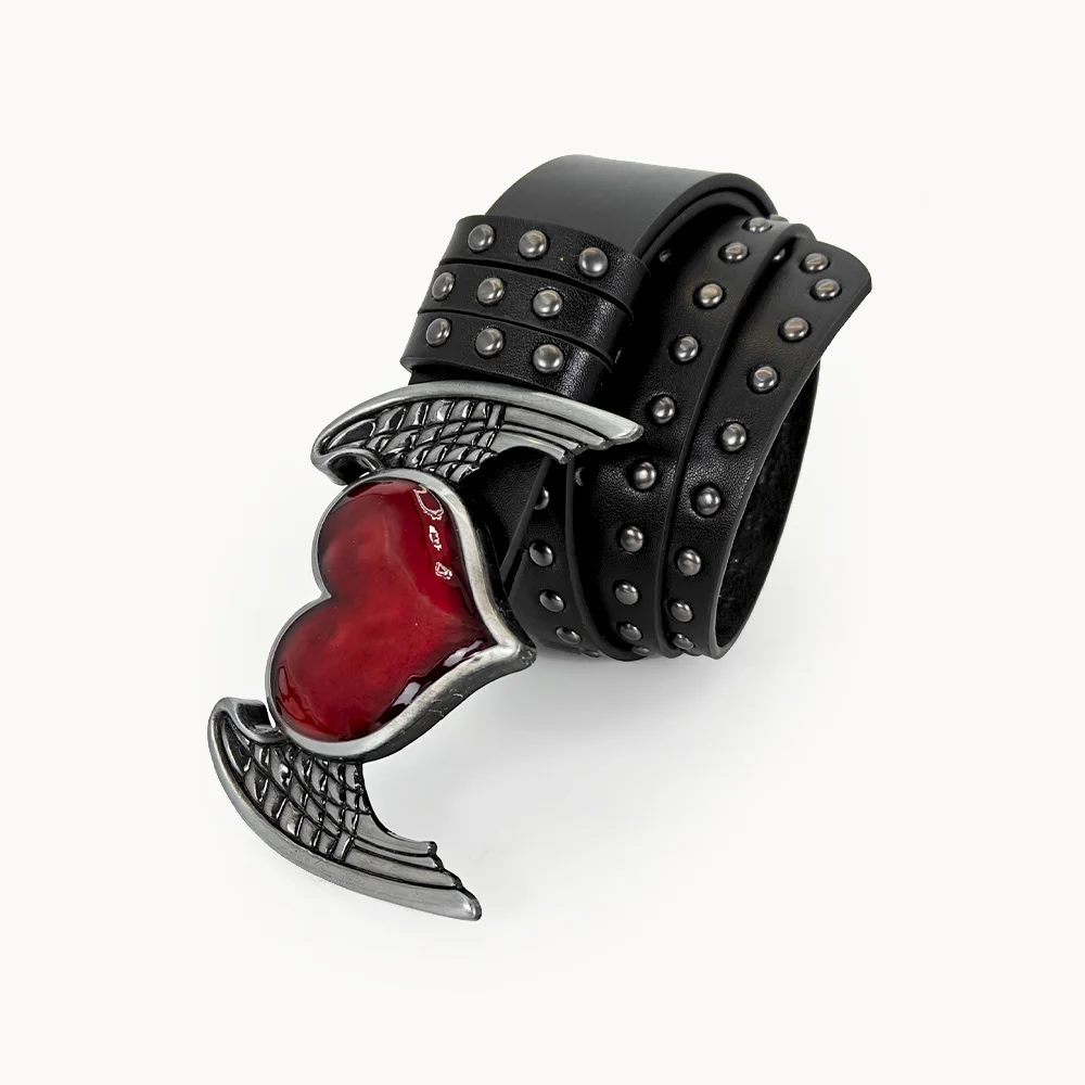 Unisex Jeans Belt Sword Red Heart Gothic Y2k Fashion Belts For Women Designer Luxury Black Rivet Punk Accessory Men's Belt Male