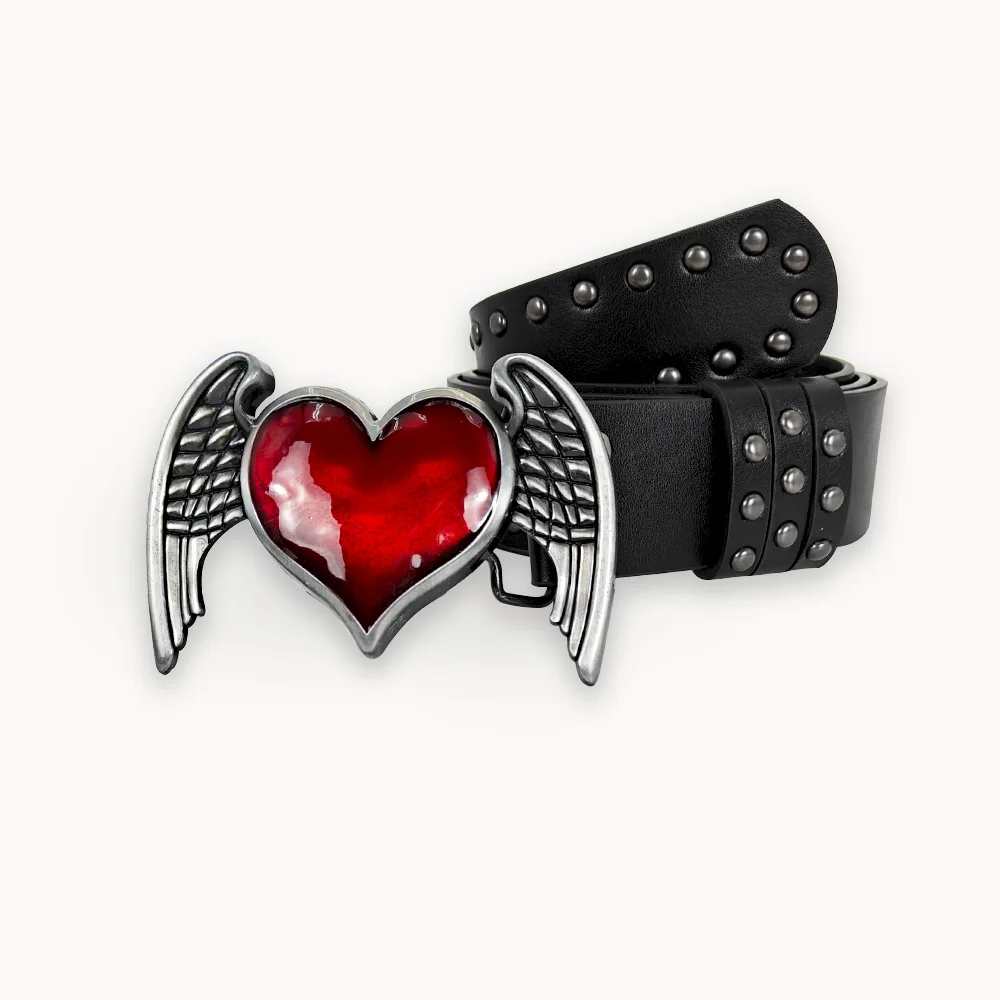 Unisex Jeans Belt Sword Red Heart Gothic Y2k Fashion Belts For Women Designer Luxury Black Rivet Punk Accessory Men's Belt Male