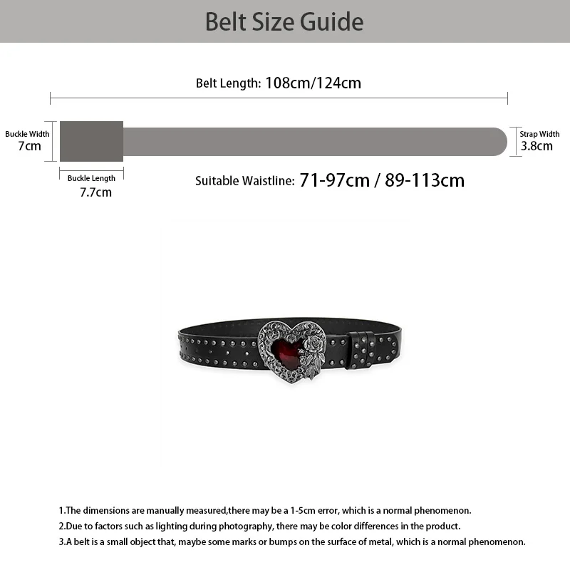 Unisex Jeans Belt Sword Red Heart Gothic Y2k Fashion Belts For Women Designer Luxury Black Rivet Punk Accessory Men's Belt Male