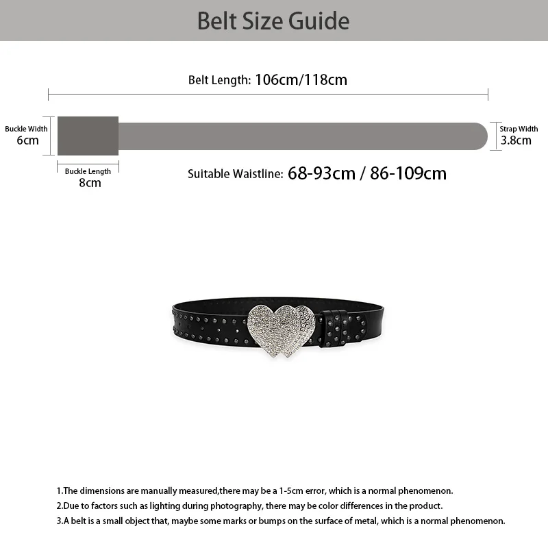 Unisex Jeans Belt Sword Red Heart Gothic Y2k Fashion Belts For Women Designer Luxury Black Rivet Punk Accessory Men's Belt Male