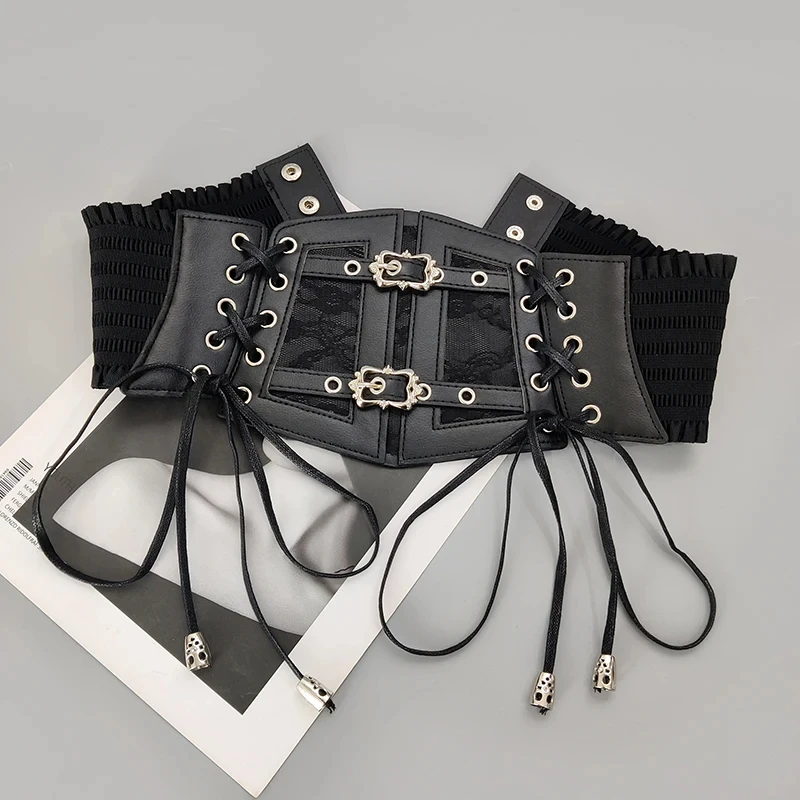 Ladies's Retro corset Belts Pin Buckle Elastic Lace & Gothic Style Cummerbunds tie rope Goth Punk For Women On Shirt Dress Belt