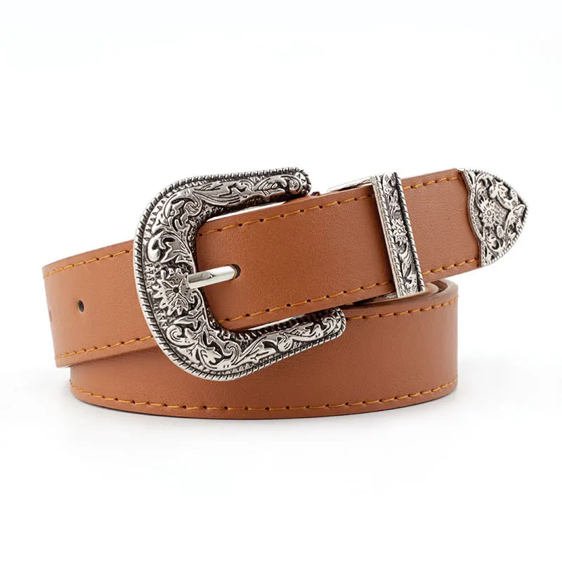 Gothic Retro Women's Belt Fashion Casual Versatile Jeans Accessories Girdle Silver Pin Buckle Leopard Print Pu Leather Waistband