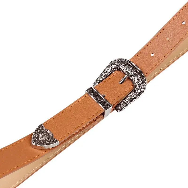 Gothic Retro Women's Belt Fashion Casual Versatile Jeans Accessories Girdle Silver Pin Buckle Leopard Print Pu Leather Waistband