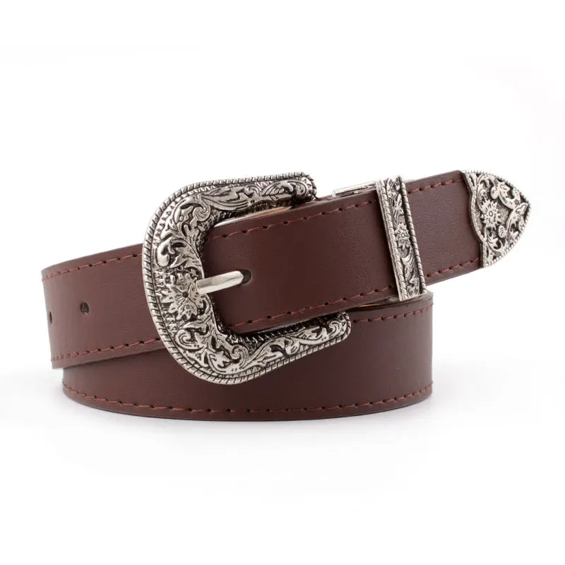 Gothic Retro Women's Belt Fashion Casual Versatile Jeans Accessories Girdle Silver Pin Buckle Leopard Print Pu Leather Waistband