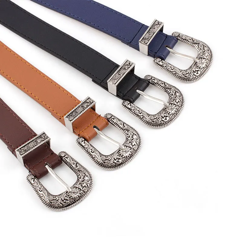 Gothic Retro Women's Belt Fashion Casual Versatile Jeans Accessories Girdle Silver Pin Buckle Leopard Print Pu Leather Waistband