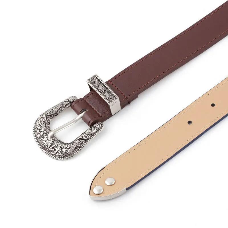 Gothic Retro Women's Belt Fashion Casual Versatile Jeans Accessories Girdle Silver Pin Buckle Leopard Print Pu Leather Waistband