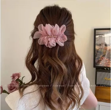 1/2 Pcs Elegant Minimalist Chiffon Flower Big Spring Hair Claw Clips for Women,, Solid Color Hair Accessory for Ponytail