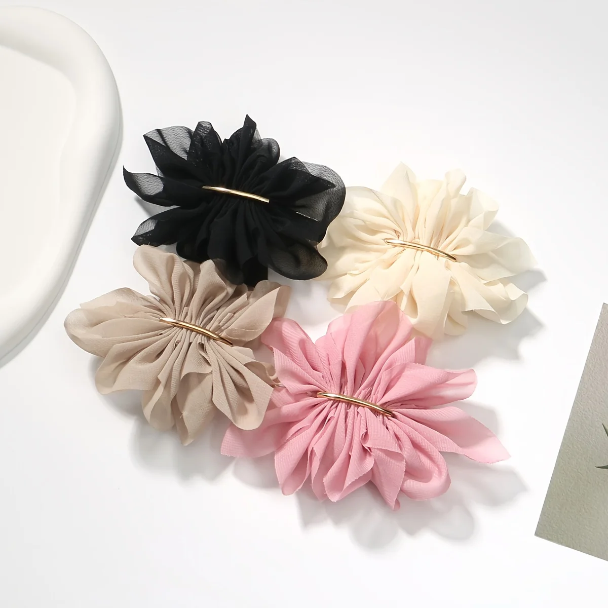 1/2 Pcs Elegant Minimalist Chiffon Flower Big Spring Hair Claw Clips for Women,, Solid Color Hair Accessory for Ponytail