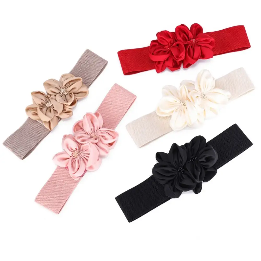 Women Fashion Floral Wide Elastic Belt Casual Trendy Waist Band Chic Ladies Dress Cummerbands Skirt Dress Coat Decor Accessories