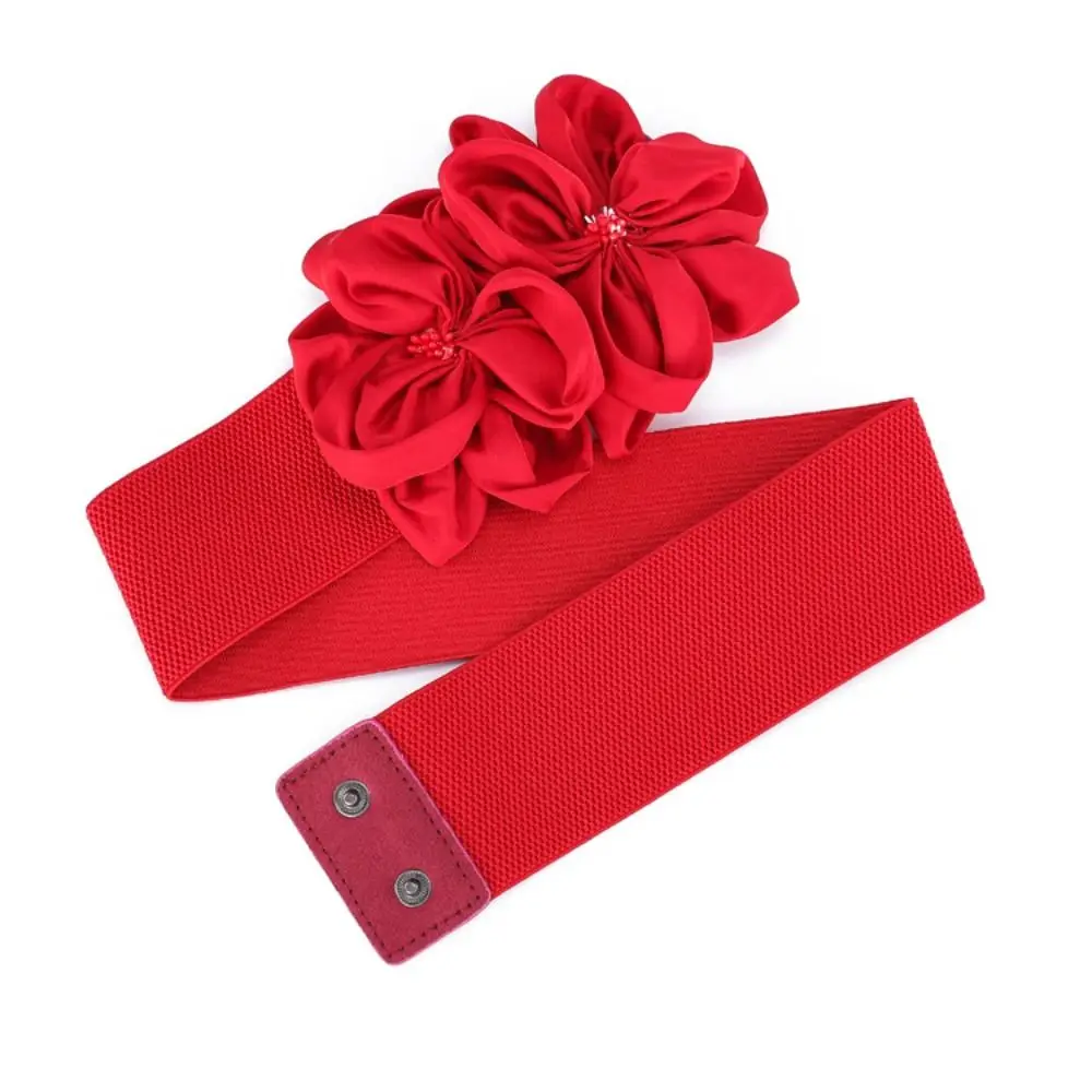 Women Fashion Floral Wide Elastic Belt Casual Trendy Waist Band Chic Ladies Dress Cummerbands Skirt Dress Coat Decor Accessories