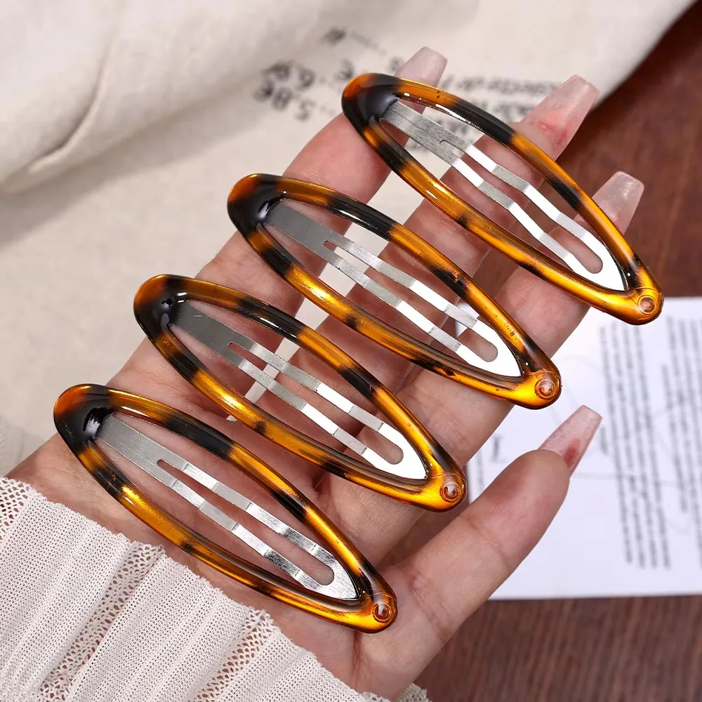 Vintage Leopard Hair Clips Y2K Cute Korean Charm BB Hair Clip Print Glue Oval Hair Clips Student Woman Hair Accessories