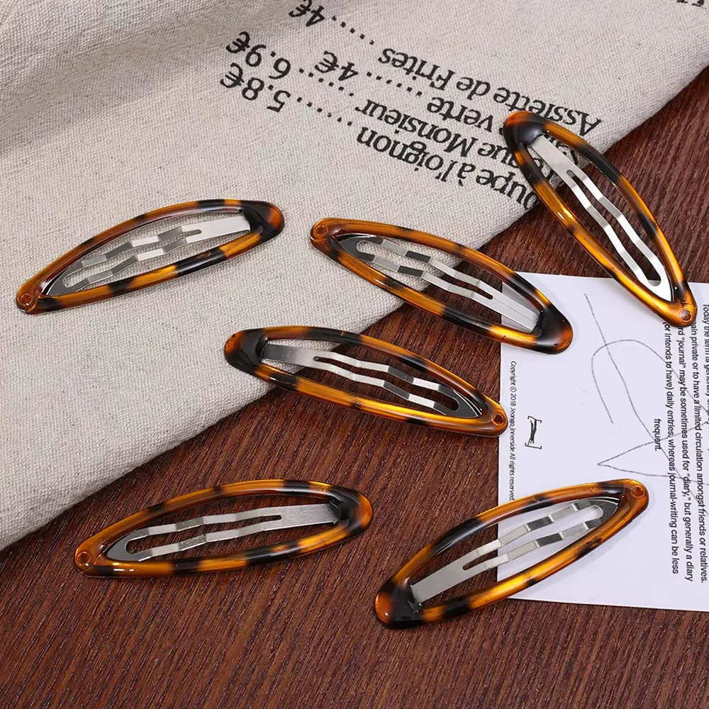 Vintage Leopard Hair Clips Y2K Cute Korean Charm BB Hair Clip Print Glue Oval Hair Clips Student Woman Hair Accessories