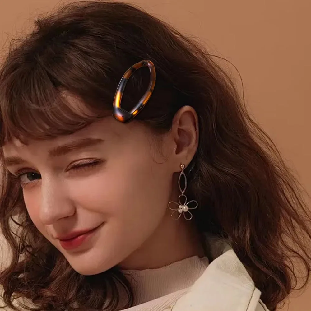 Vintage Leopard Hair Clips Y2K Cute Korean Charm BB Hair Clip Print Glue Oval Hair Clips Student Woman Hair Accessories