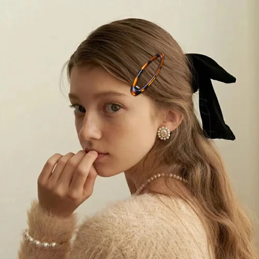 Vintage Leopard Hair Clips Y2K Cute Korean Charm BB Hair Clip Print Glue Oval Hair Clips Student Woman Hair Accessories