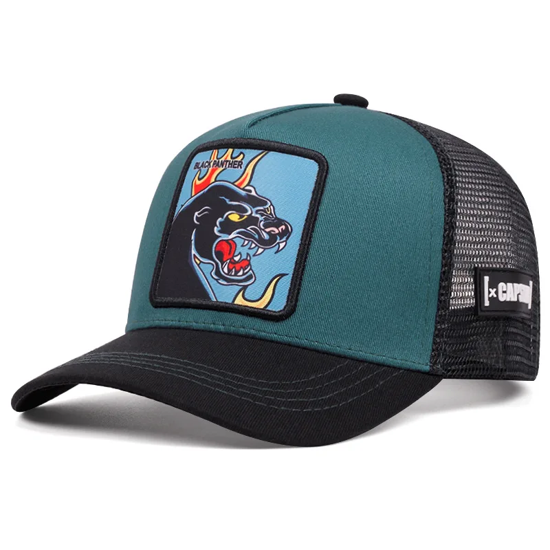 Unisex Panther Patch Embroidery Baseball Net Caps Spring Summer Outdoor Adjustable Casual Mesh Trucker Hats Casual Sunscreen Cap