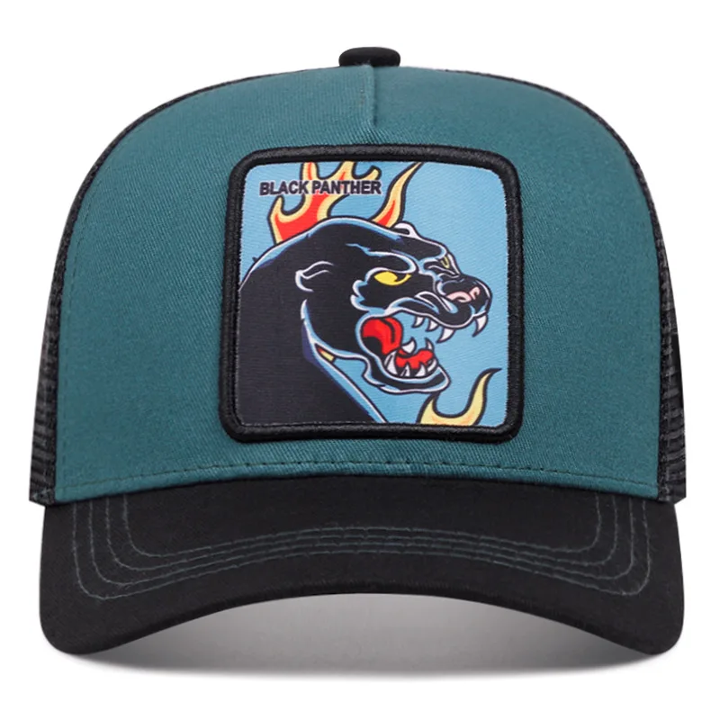 Unisex Panther Patch Embroidery Baseball Net Caps Spring Summer Outdoor Adjustable Casual Mesh Trucker Hats Casual Sunscreen Cap