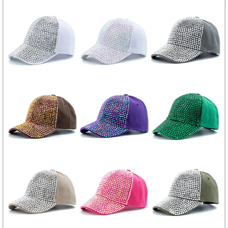 New Fashion Women Diamond Inlay Cap Spring Summer Hip Hop Kpop Dance Baseball Caps Simple Plain Party Street Hat