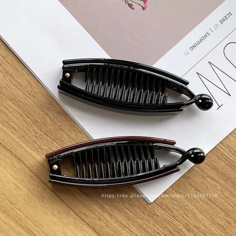 Anti slip banana clip with low hair volume vertical clip~Korean FRANCE chocolate brown ponytail clip~Twisted hair clip