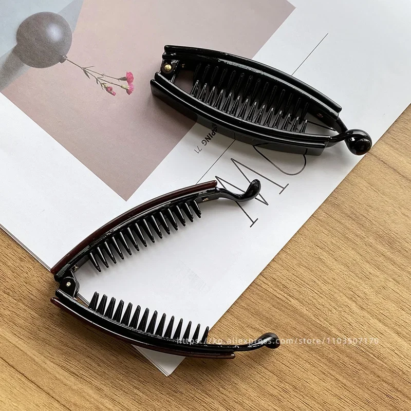 Anti slip banana clip with low hair volume vertical clip~Korean FRANCE chocolate brown ponytail clip~Twisted hair clip