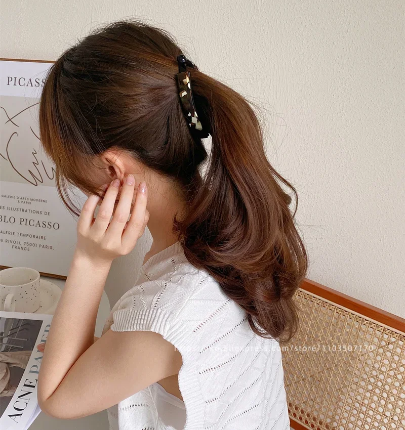 Anti slip banana clip with low hair volume vertical clip~Korean FRANCE chocolate brown ponytail clip~Twisted hair clip